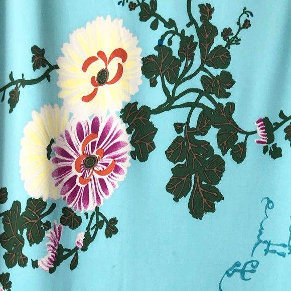 Vtg Emanuel Ungaro Floral Flower Butterfly Print Turquoise Viscose Midi Skirt 46 - Picture 5 of 17